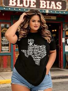 Women's And Unisex Texas Urban Clothing, Oversized Crew Neck T-Shirt For Daily Outings, Camping, Concerts, Hip-Hop, Rock And Rap Events, Pride T-Shirt With Map Design Of Texas Cities And Towns, Soft, Breathable And Lightweight T-Shirt, Casual Summer Outfits, Barbecues, Texas-Themed Events, Machine Washable. - 黑色 - 查看 5