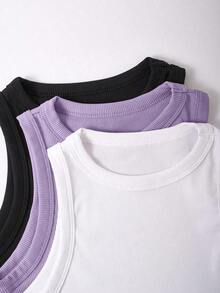 Camiseta De Mujer Con Cuello Redondo De Color Sólido En Verano Para Uso Casual - Multicolor 3 - Ver 5