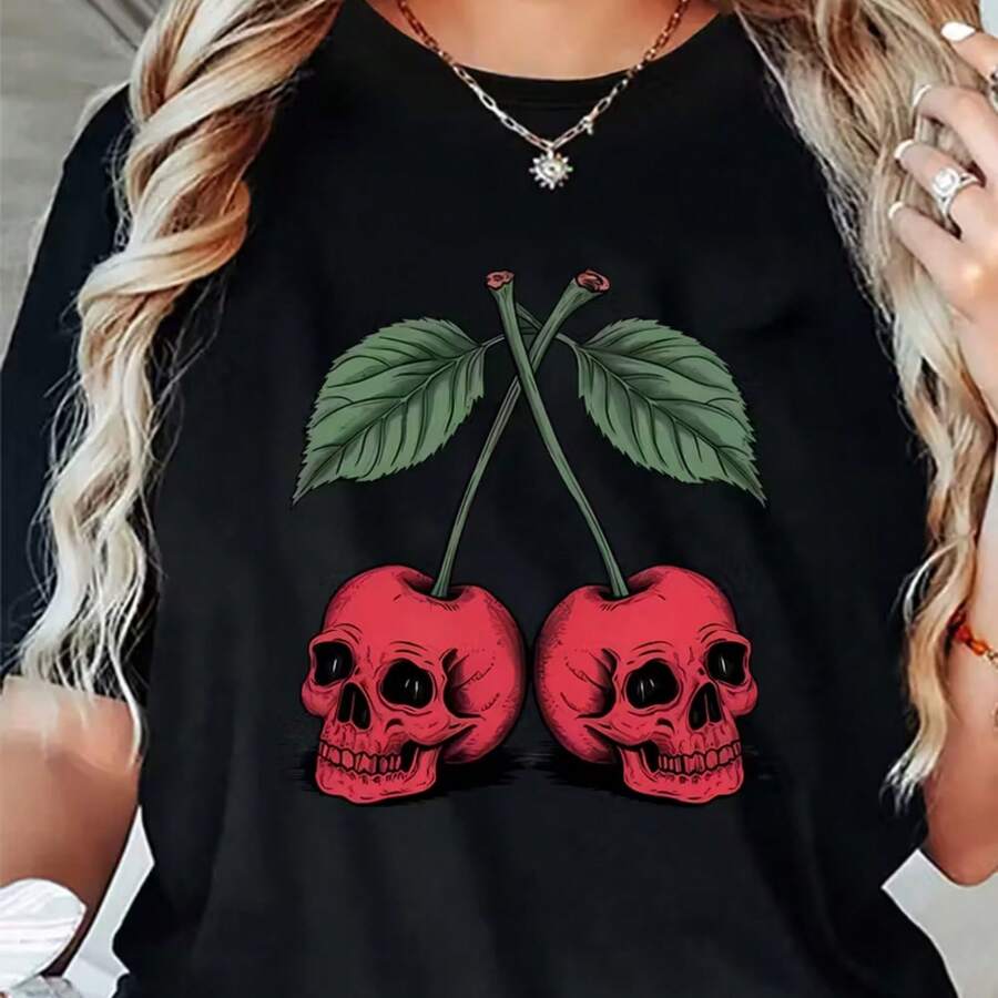Camiseta estampada, tejida en algodón puro, con diseño de cuello redondo, estilo unisex, camisa creativa y moderna, ideal para primavera y otoño, holgada y cómoda para hombres y mujeres. - Negro - Ver 1