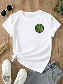 Cute Parrot And Animal Designs! Limited Time Offer! Limited Quantities! Flash ! Casual Women's T-Shirts, Stylish Tees. Women's "Don't Talk To Me" Printed T-Shirt, Crew Neck, Short Sleeves, Casual Sporty Style, Comfortable Blouse For Summer Vacation. - 白色 - 查看 2