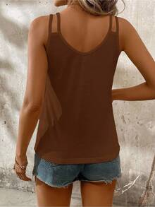 Camiseta sin mangas con cuello en V y espalda ancha en color liso, estilo casual y elegante para primavera/verano 2026, ideal para el día a día y viajes. - Marrón - Ver 2