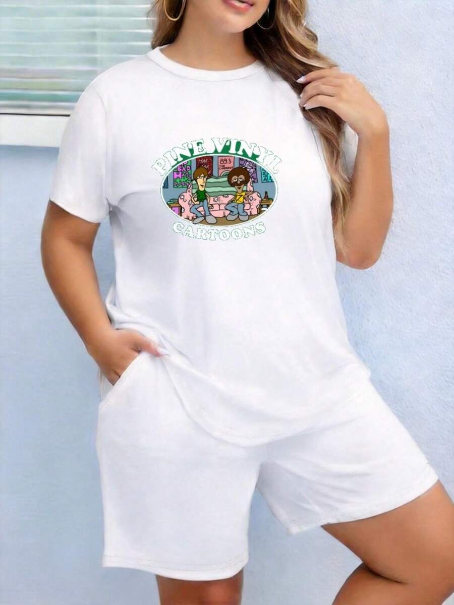 Camiseta para Mujer Estampado de Dibujos Animados dibujo de personajes de dibujo animado, sofá y carteles decorativos, en estilo Retro y diseño vintage, Camiseta casual de manga corta, manga, cuello redondo, Cuello Redondo Top Casual, Talla Grande Estampado, casual versátil, Suave, cómoda suave y transpirable, cómoda y Transpirable, Secado Rápido, ideal para Fiestas Temáticas y Juego - Blanco - Ver 1