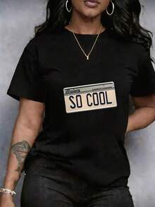 Camiseta para Mujer Estampado Integral de Dibujos Animados, que incluye placa de matrícula texto "Illinois", texto "Land of Lincoln" y texto "SO COOL", de Cuello Redondo, manga corta, Talla grande camiseta en Tallas Grandes, estilo Deportiva, deportiva casual, Uso Casual para salidas casuales en diario casual, Vintage Estampado, prenda cómoda Ajuste Cómodo, Transpirable Lavable y de Alta Calidad - Negro - Ver 11