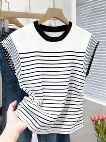 Nueva camiseta de manga corta con bloques de color y rayas, ropa de primavera/verano - Multicolor 11 - Ver 8