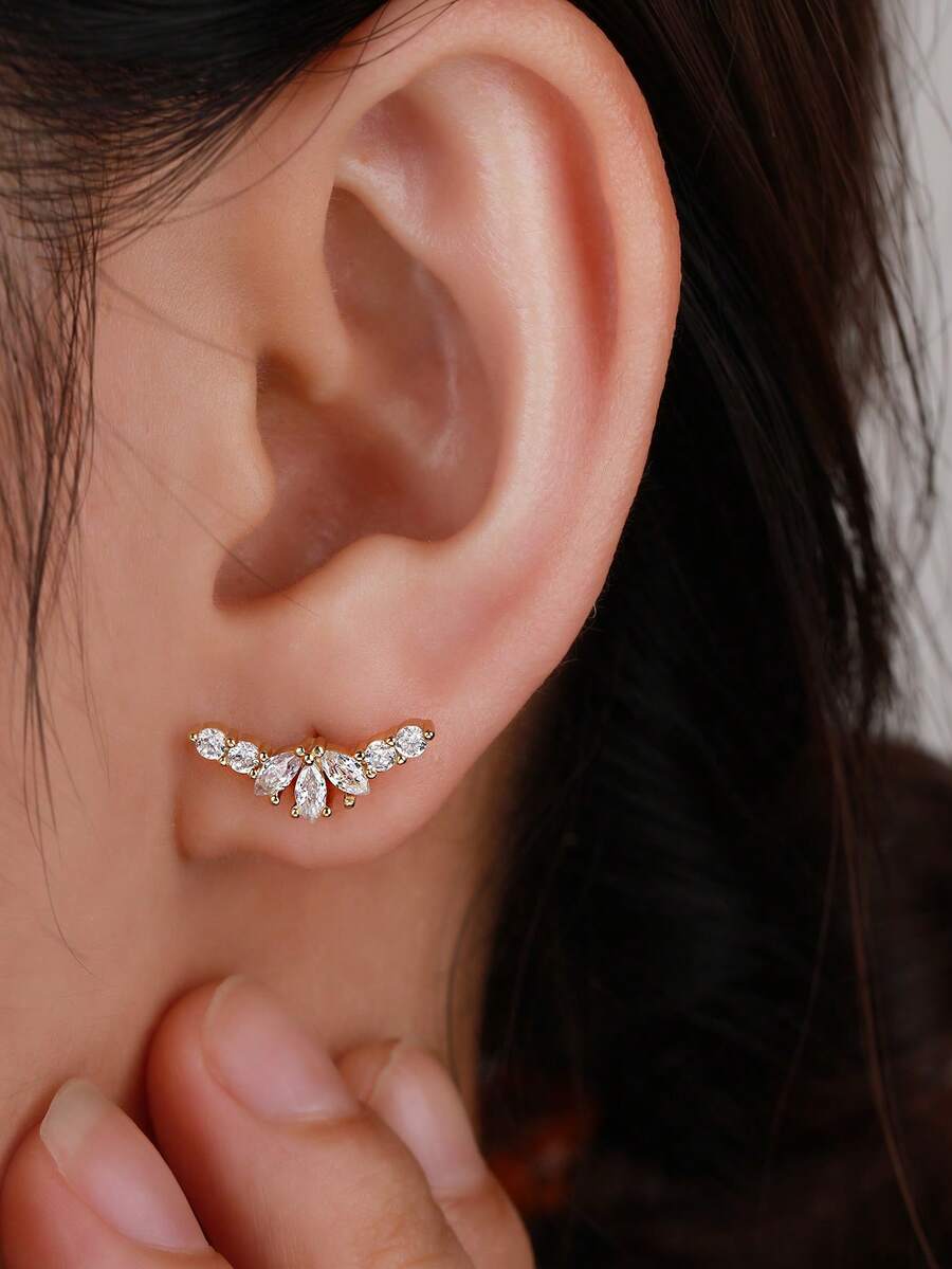 1 Đôi bông tai cánh kiểu dáng nghỉ dưỡng đính đá Zirconia, bông tai mạ vàng sang trọng, phụ kiện đa năng phong cách , thích hợp cho đi làm hàng ngày và du lịch. - Bông tai hình cánh - Xem 1