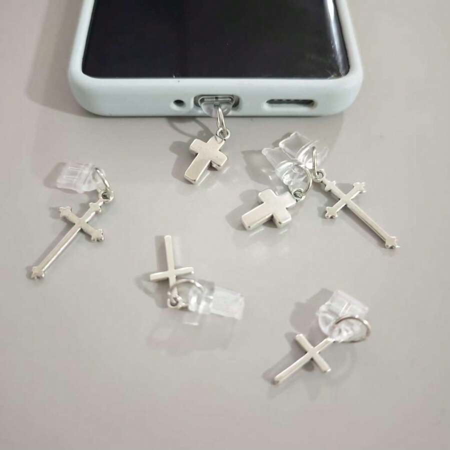 Silver Cross Phone Decoration, Suitable For IPhone/Type-C Dust Plug Interface Care, Phone Pendant Accessory - Silver - View 1