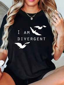 Camiseta de Verano para Mujer SoftSoft con Estampado "Soy Diferente" - Cuello Redondo, Mangas Cortas, Lavable a Máquina, Negra con Diseño de Pájaro Blanco, Cómoda para Uso Diario en Primavera, Verano y Otoño, Ofreciendo una Experiencia Moderna, un Nuevo Producto de Moda para el Verano y un Regalo para las Fiestas - Camiseta 100% Algodón, Transpirable, Casual para Uso Diario, Blusa, Camisa > Hermosa. - Negro - Ver 1