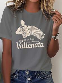 Edición Limitada una camiseta cómoda de color sólido para mujer, diseñcon el logotipo de la marca Vallenata, hecha de algodón ligero. - Azul - Ver 9