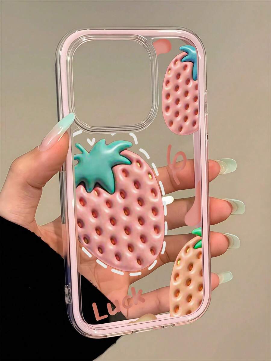1个草莓图案撞色防震手机壳，TPU材质，适合作为节日礼物，兼容苹果iPhone 11/12/13/14/15/16 Pro/Pro Max/14/15/16 Plus/17，男女通用 - 彩色 - 查看 1