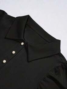 Camiseta casual romántica de unicolor y elegante estilo de ciudad para mujeres - Negro - Ver 3