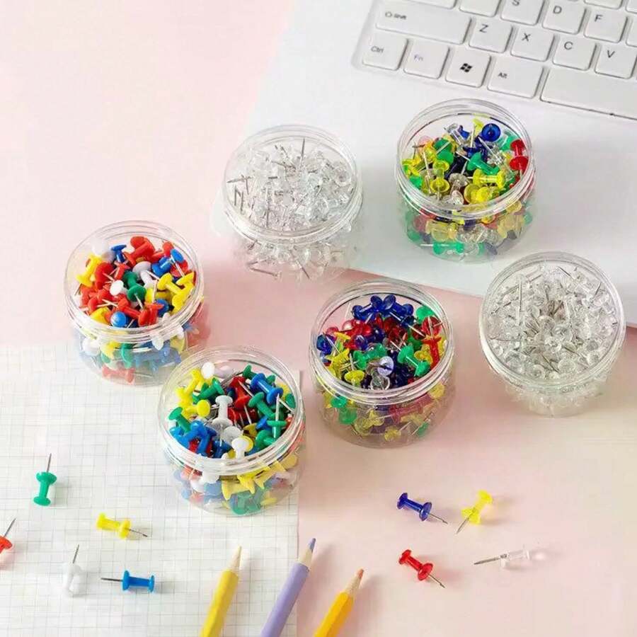 100pcs/Box Multicolor Plastic Push Pins For Cork Board, Office And School Stationery - Default - View 1