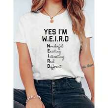 1 pieza de camiseta deportiva de uso diario para mujer, talla grande 0XL-5XL, 180g, con estampados divertidos, top de manga corta para mujer, adecuada para el verano y todas las estaciones, ideal para actividades al aire libre, 100% algodón. - Blanco - Ver 6