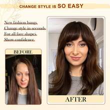 Clip In French Bangs With Temples |   Natural Curved Faux Bangs Hair Extensions For Women Daily Wear - Wine Red - View 5