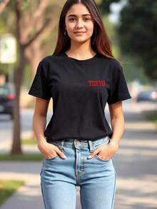Camiseta Casual Negra para Mujer con Estampado de Coche Subterráneo de Tokio, Manga Corta con Hombros Caídos y Cuello Redondo para Ropa Urbana DHYN - Negro - Ver 4