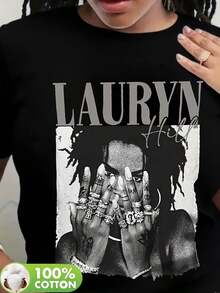 Camiseta unisex casual de manga corta, versión para mujer, corte regular, diseño estampado.El material es transpirable y cómodo, lo que la hace ideal para el uso diario en casa o en la oficina.Esta prenda es adecuada para todas las estaciones y es una opción ideal para el verano y los viajes.camisas de mujer sudaderas para mujer sueter blusa casual mujer verano vestidos de graduación - Negro - Ver 6