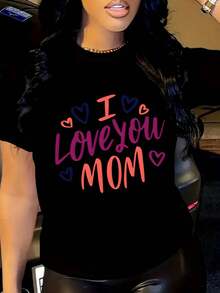 The Best Mom T-Shirt | Casual Crew Neck, Regular Fit With Floral Print And "I Love You Mom" Design | Vibrant Graphic, Machine Washable, Perfect For All Seasons, Christmas, Easter, Halloween, Thanksgiving And More - 黑色 - 查看 1
