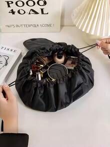 1Pc/2Pcs Large Capacity Drawstring Makeup Bag, Waterproof Cosmetic Storage Pouch, Portable Hanging Toiletry Bag For Travel, Daily Use, Black - Black - View 2