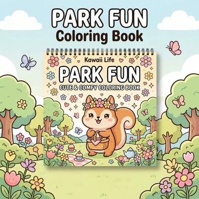 Kawaii Coloring Book - Park Fun Theme | High-Quality Opaque & Super-Sensitive Paper | Spiral-Bound For Stress Relief & Relaxation | Exquisite Clear Lines & Vivid Illustrations | Beginner-Friendly Activity For Teens, Adults & Elderly | Perfect Gift For Birthdays, Holidays & Christmas