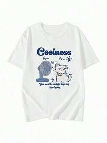 Camiseta Holgada Sencilla Mujer Estilo Moderno Camiseta gráfica de manga corta, camisetas casuales para mujer, camisetas de algodón, tops de verano para mujer, camisetas con estampado divertido para mujer, camisetas suaves y cómodas para uso diario, regalo diario, camiseta . Top de verano para mujer. Camiseta Mujer Estampado Gráfico  Verano 2026 - Blanco - Ver 3
