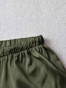 Pantalones anchos de pierna larga de satén verde con estilo casual, pantalones de seda, pantalones de satén, pantalones de seda verde, pantalones de satén verde, pantalones verde oliva, casuales - Verde - Ver 5