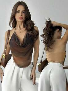 de tirantes con cuello halter y estampado de teñido anudado de moda elegante para mujer - Multicolor - Ver 1