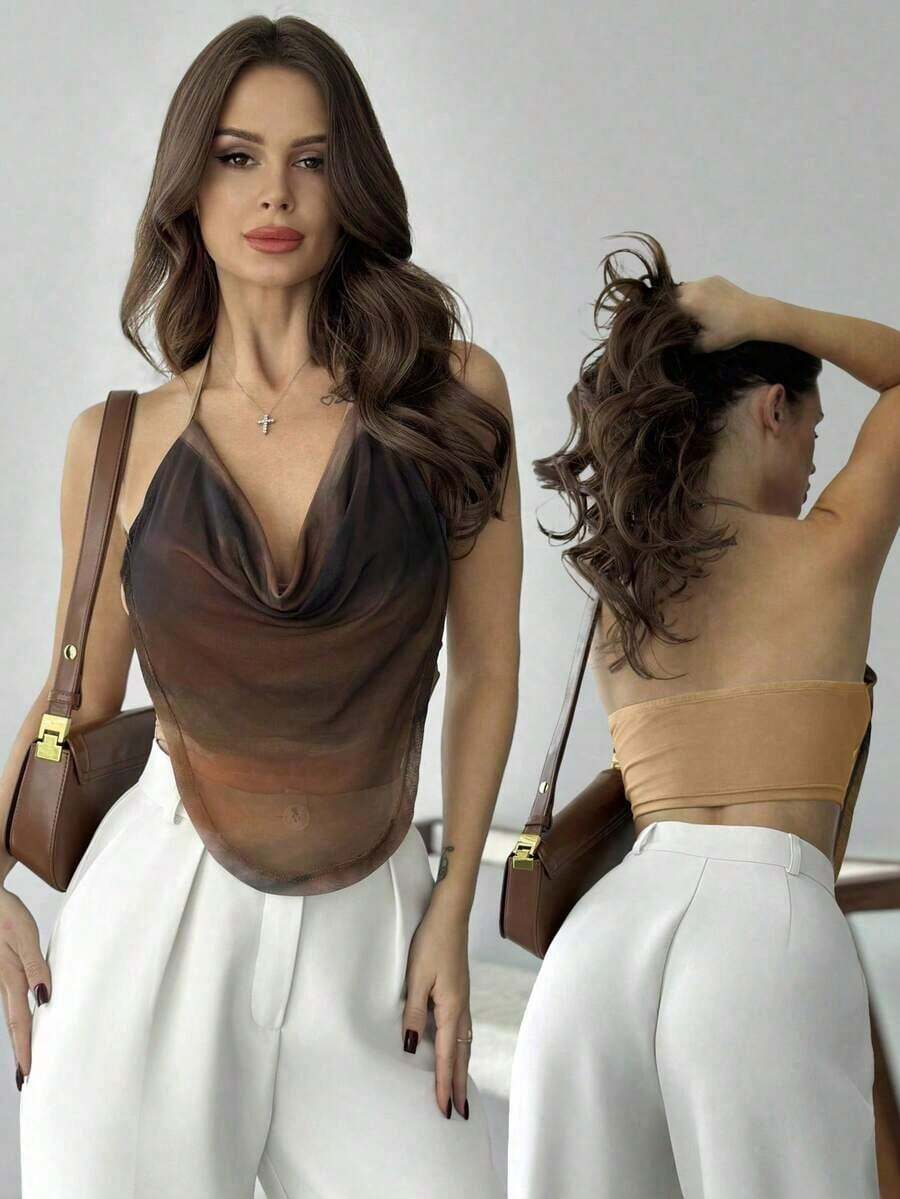 de tirantes con cuello halter y estampado de teñido anudado de moda elegante para mujer - Multicolor - Ver 1