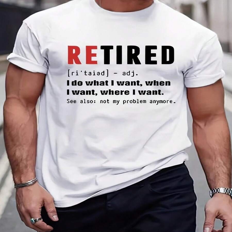 Camiseta divertida de regalo de jubilación para hombre: camiseta de manga corta con cuello redondo y letras rojas y negras llamativas. Tejido ligero y transpirable, ideal para fiestas de jubilación y uso diario informal. Regalo de jubilación con humor, ropa de verano, textura suave, dise?o de cuello redondo, imprescindible para fiestas. - Blanco - Ver 1