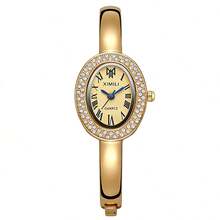 GUANQIN Relógio feminino vintage de luxo, tamanho pequeno, dourado, com mostrador oval cravejado de strass. Design minimalista, elegante e à prova d'água, em aço inoxidável com mecanismo de quartzo. Ideal para uso diário, aniversários, Halloween, Natal, Dia das Mães, volta às aulas, aniversários de estudantes, feriados, Dia dos Namorados, encontros, ocasiões profissionais, festivais de música e casamentos. - Ouro - Ver 8