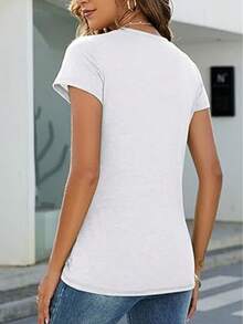 Women's Casual Spring Summer Short Sleeve T-Shirt With Cat Fishing Print, Loose Round Neck - 白色的 - 查看 2