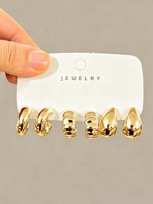 6/18pcs Fashion New Earring Set, Suitable For Daily And Festival Wear, Made Of ABS Resin With UV Plated Non-Fading, Low Allergy Earring Set - Gold - View 9