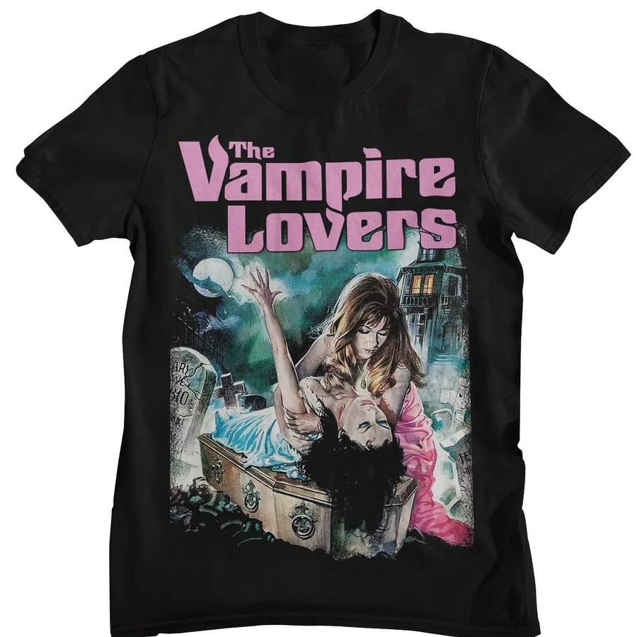 Camiseta con gráfico de película de terror retro The Vampire Lovers para hombre y mujer, camisetas negras de algodón informales clásicas góticas vintage - forma - Ver 1