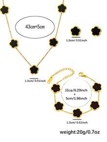4pcs Stainless Steel 5-Petal Flower Jewelry Set: 1pc Necklace + 1pc Bracelet + 2pcs Earrings, Elegant Fashion Accessories For Women Valentines,Mom,Mother,Mother's Day,Gift - Flower Style - View 4