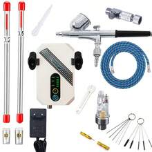 1 Set Spray Gun Kit (Includes Air Compressor) - Automatic Start/Stop Desktop Air Pump, Equipped With Multi-Caliber Portable Spray Gun And Accessories; Suitable For Painting, Nail Art, Model Coloring, Makeup And Cake Decoration. - EU C Type Plug(220-240V) - View 8