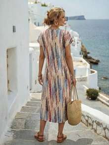 Vestido casual de mujer con estampado floral y manga corta, ideal para vacaciones de verano - Multicolor 8 - Ver 2