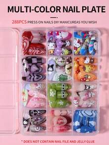 SANRIO 三丽鸥Hello Kitty 240片装（10种混色）Y2K杏仁猫眼法式美甲贴片，可爱3D Hello Kitty、Kuromi、Melody、Cinnamoroll、Pompompurin等装饰图案，蝴蝶结、爱心、珍珠、星星等元素，粉嫩少女风，适合春季和夏季佩戴，完美贴合的亚克力假指甲套装，Hello Kitty美甲，适合女性和女孩日常及派对使用。 - 彩色 - 查看 5
