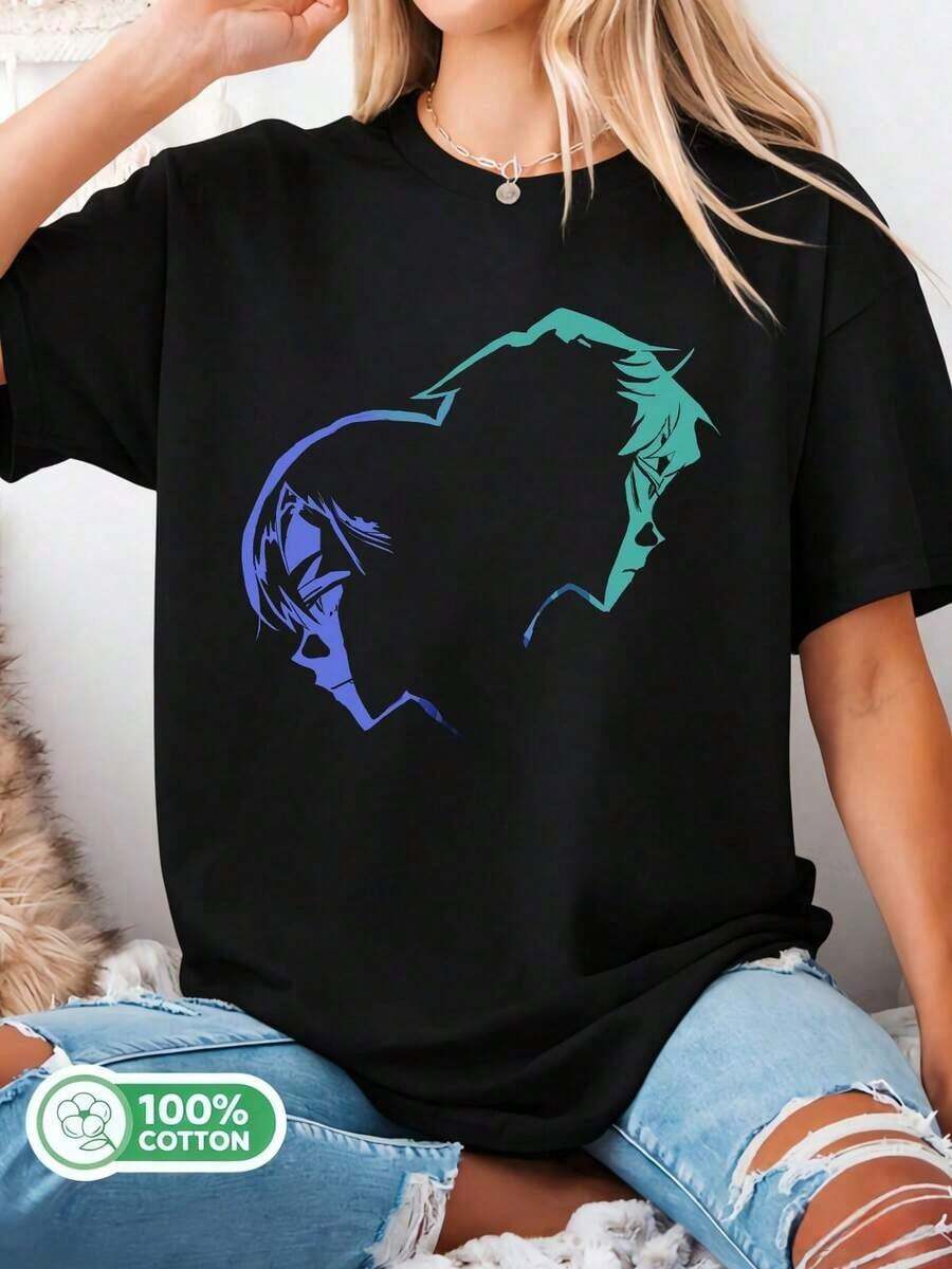 Camisetas Gráficas Colección Verano Hombre Camisetas Gráficas Colección Verano Hombre Camiseta vintage retro con diseño de pareja de anime, motivo cyberpunk negro y azul, unisex 100% algodón, ropa urbana otakuFashion Perfecta para uso casual y de vacaciones Perfecta para uso casual y de vacaciones - Negro - Ver 1