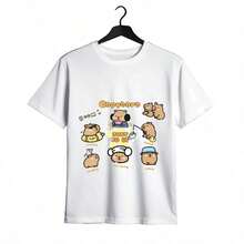 Tops para mujer Casual de Algodón para Mujer, Cuello Redondo, Manga Corta, Largo Regular, con Estampado Gráfico de Capibara para Uso Diario - Blanco - Ver 2