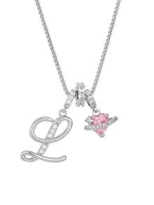 1 pieza Collar de acero inoxidable dorado con colgante de corazón rosa, letra personalizada y circonita cúbica exquisita, collar con letra de nombre simple, regalo de moda para novia, mamá, familia, amiga, hija, adecuado para aniversario, Día de San Valentín, Día de la Madre, cumpleaños, graduación, uso diario, boda, baile de graduación - Plateado - Ver 14