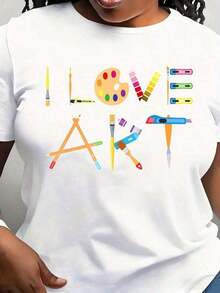 1psc1 pieza Camiseta Casual para Mujeres Me Encanta el Arte Pintura Artistas Regalo de Pintor Camiseta 180g 100% Algodón suave100% Cotton100% Cotton - Blanco - Ver 1