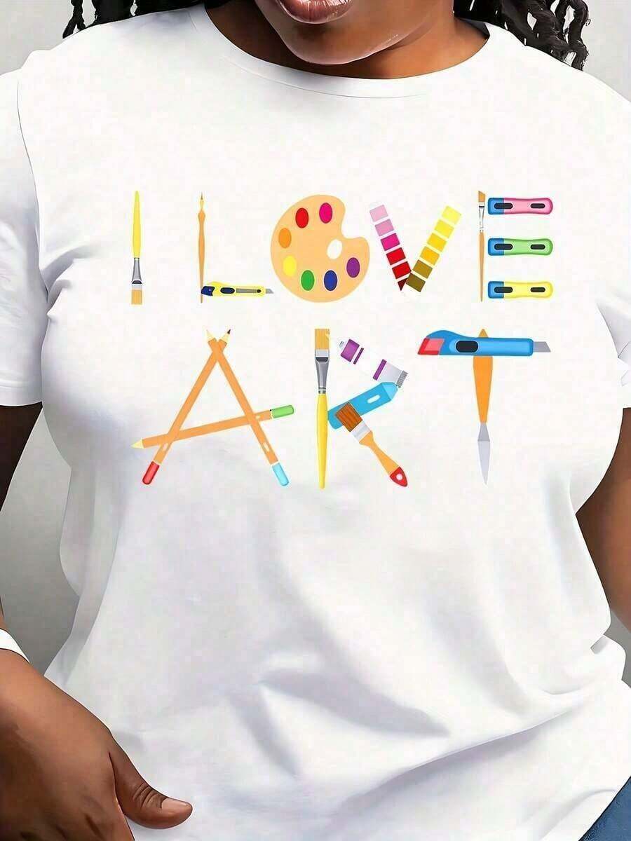 1psc1 pieza Camiseta Casual para Mujeres Me Encanta el Arte Pintura Artistas Regalo de Pintor Camiseta 180g 100% Algodón suave100% Cotton100% Cotton - Blanco - Ver 1