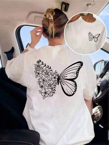 YOCASA Camiseta Casual de Verano para Mujer, con Cuello Redondo, Ajustada y Manga Corta, con Estampado de Pintura al Óleo, Floral, Corazón, Cereza y Patrones de Letras. Tejido Casual Simple, Estilo Deportivo, Ideal para Uso Diario y un Citas de San Valentín. - Blanco - Ver 3