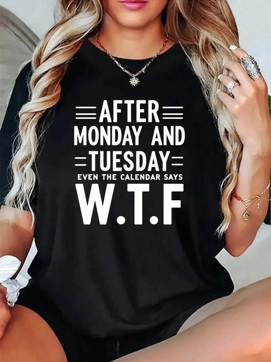 Plus Size - Plus Size - After Monday And Tuesday Even The Calendar And Print T-Shirt - Black - View 1