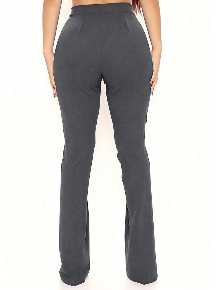 Women's Fashionable High-Waisted Flared Pants, Multiple Colors Available - Dark Grey - View 3