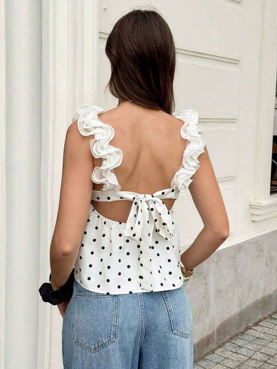 Frenchy Top de camisola elegante sin mangas con volantes en el bajo, de unicolor, para el verano - Blanco y Negro - Ver 1