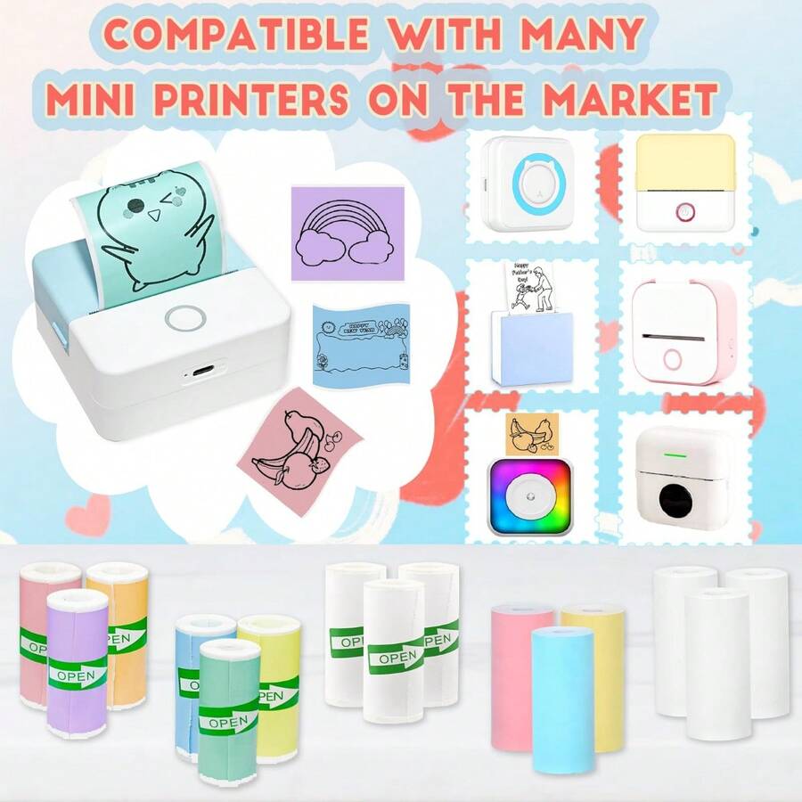 Bộ giấy in nhiệt mini: Giấy in có keo dính và không keo, tương thích với máy in T02/M02/M02S, giấy dán trang trí đẹp mắt dùng cho ảnh, sổ tay tự làm, ghi chú học tập và album ảnh.