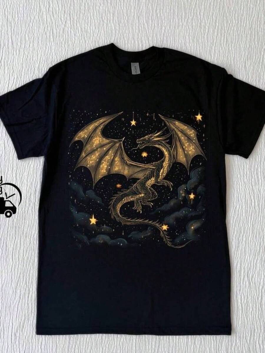 Camiseta unisex de manga corta, Camiseta unisex de pura algodón, Camiseta retro con dragón dorado estilo Y2K, Camiseta vintage con dragón, Camiseta vintage lavada, Camiseta retro desgastada, Camiseta de regalo para jóvenes, Camiseta de verano, Blusa, Camisetas básicas, Tops, Camiseta, algodón suave, ropa casual para el día a día, fresca y práctica. playeras hombre,spiderman,, mujer,romwe men,boho chic,maestras regalos,camiseta para mujerconjuntos curvy para mu,y2k, - Negro - Ver 1