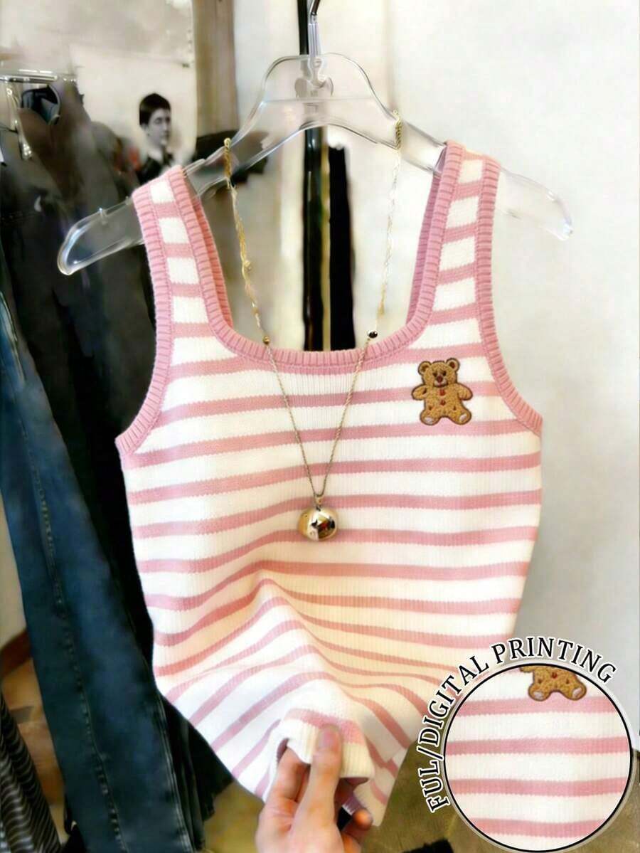 Top ajustado de mujer con ribete de color contrastante - Rosa - Ver 1