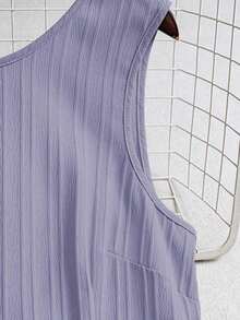 Vestido casual mini de mujer con tirantes de amarre, espalda descubierta, sin mangas, corte evasé y dobladillo con volantes - Morado 2 - Ver 4