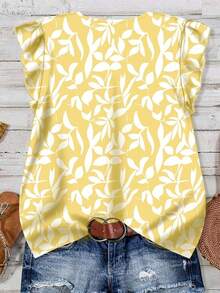 Camisa de mujer casual y minimalista con estampado botánico, adecuada para el verano - Amarillo - Ver 2