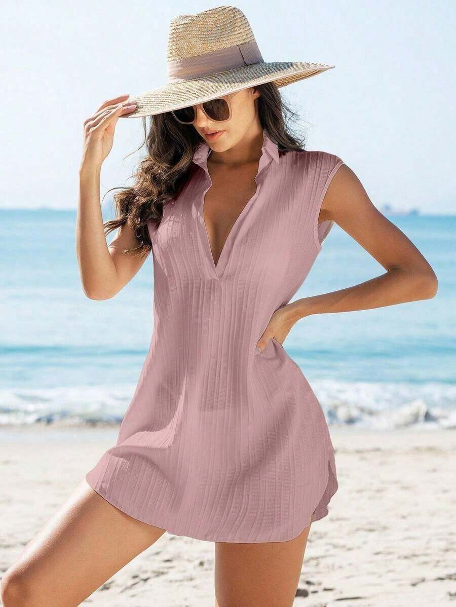 Swim Vcay Cubierta sólida de color para mujer con escote en V profundo para bodas - Rosa Pálido - Ver 1